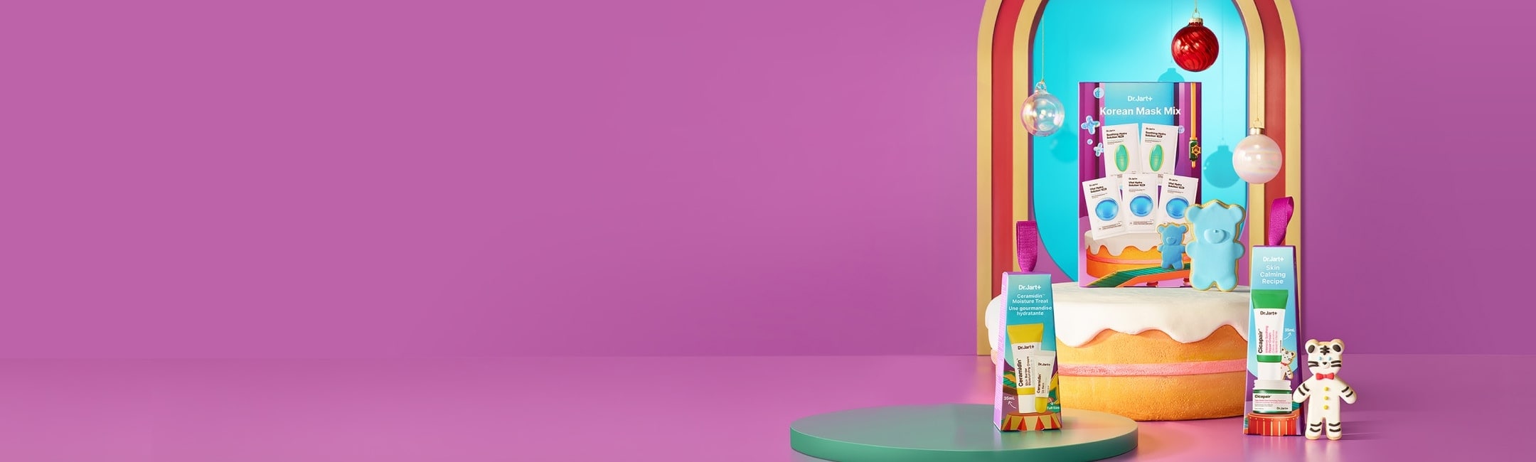 New cicapair soothing color correcting treatment spf 30 angled in front of a green texture flying through the air