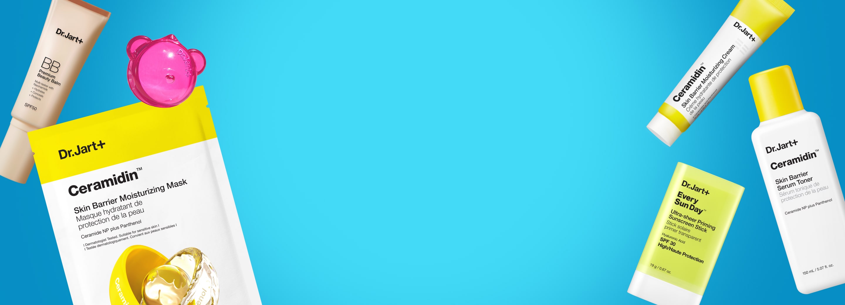 Ceramidin Body Lotion on a bright blue background next to coconut pieces 