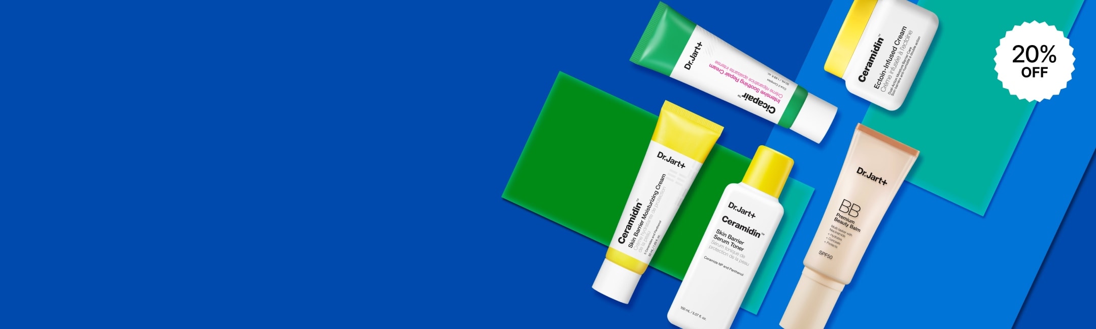 New cicapair soothing color correcting treatment spf 30 angled in front of a green texture flying through the air