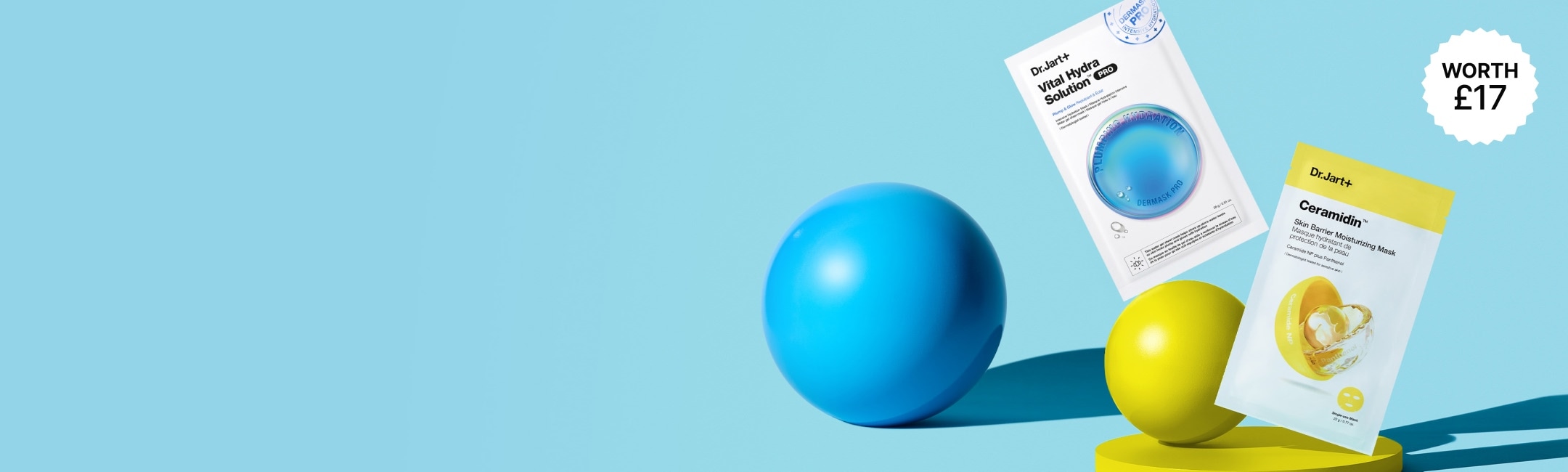 Ceramidin Body Lotion on a bright blue background next to coconut pieces